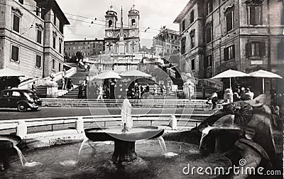 Rome Spanish Steps TrinitÃ  dei Monti in the 1950s Editorial Stock Photo